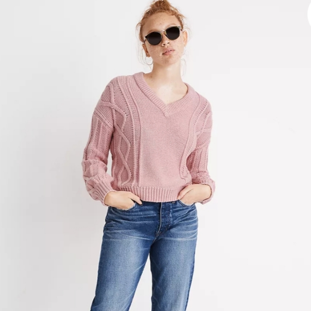 Madewell, Cable knit V-neck sweater, size small
